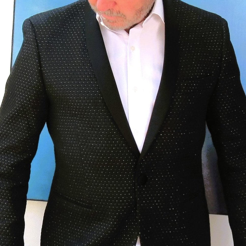 Formal Dress Jacket, Black with Metallic Quilting, Men's 39R.